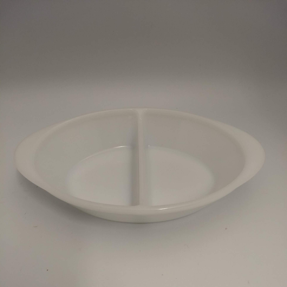 Vintage 8 1/2” X 12" Glassbake Divided Casserole Dish Milk Glass Pure White